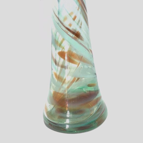 Vintage Art Glass Ruffled Vase Swirl Cased Ox Blood Blue Green Handblown 6.25" - Picture 10 of 10